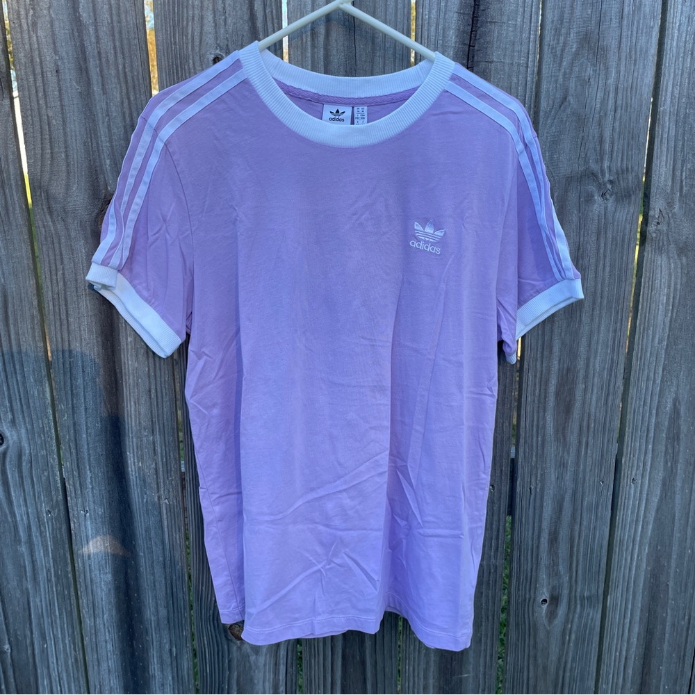 Adidas Light Purple Tee with White Stripes